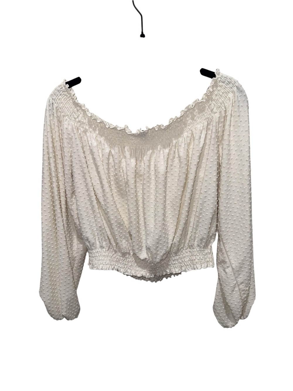H&M Cream Swiss Dot Off Shoulder Cropped Blouse XL Boho - Picture 6 of 7